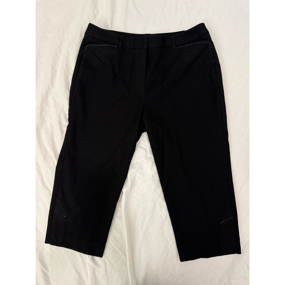 Talbots Petites Women's Capri Pants Black w White Sewn Accents Pockets Size 12P